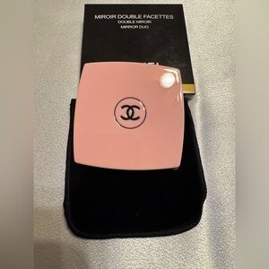 NWT Chanel Pink with Black CC Dual Magnifying Square Mirror w/Dust
Cover & Box